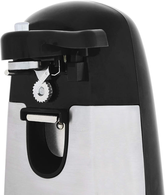 Amazon Basics 3-In-1 Electric Can Opener, Bottle Opener and Knife Sharpener with Stainless Steel Blade, Magnetic Lid Holder, Safe, Easy to