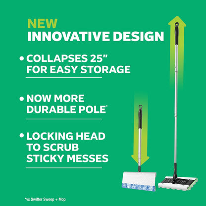 Swiffer Sweep & Mop Deluxe 2-in-1 Multi-Surface Kit for Floor Cleaning, Includes 1 Sweeper Device, 5 Dry Sweeping + 6 Wet Mopping Heavy Duty