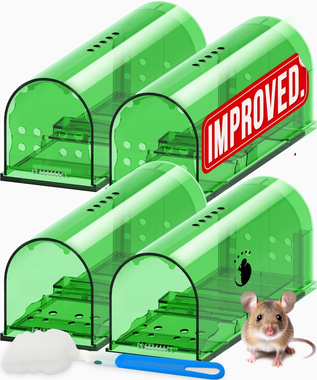 Motel Mouse Humane Mouse Traps No Kill Live Catch and Release 4 Pack - Reusable, Easy to Use & Clean, No Touch
