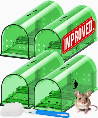 Motel Mouse Humane Mouse Traps No Kill Live Catch and Release 4 Pack - Reusable, Easy to Use & Clean, No Touch