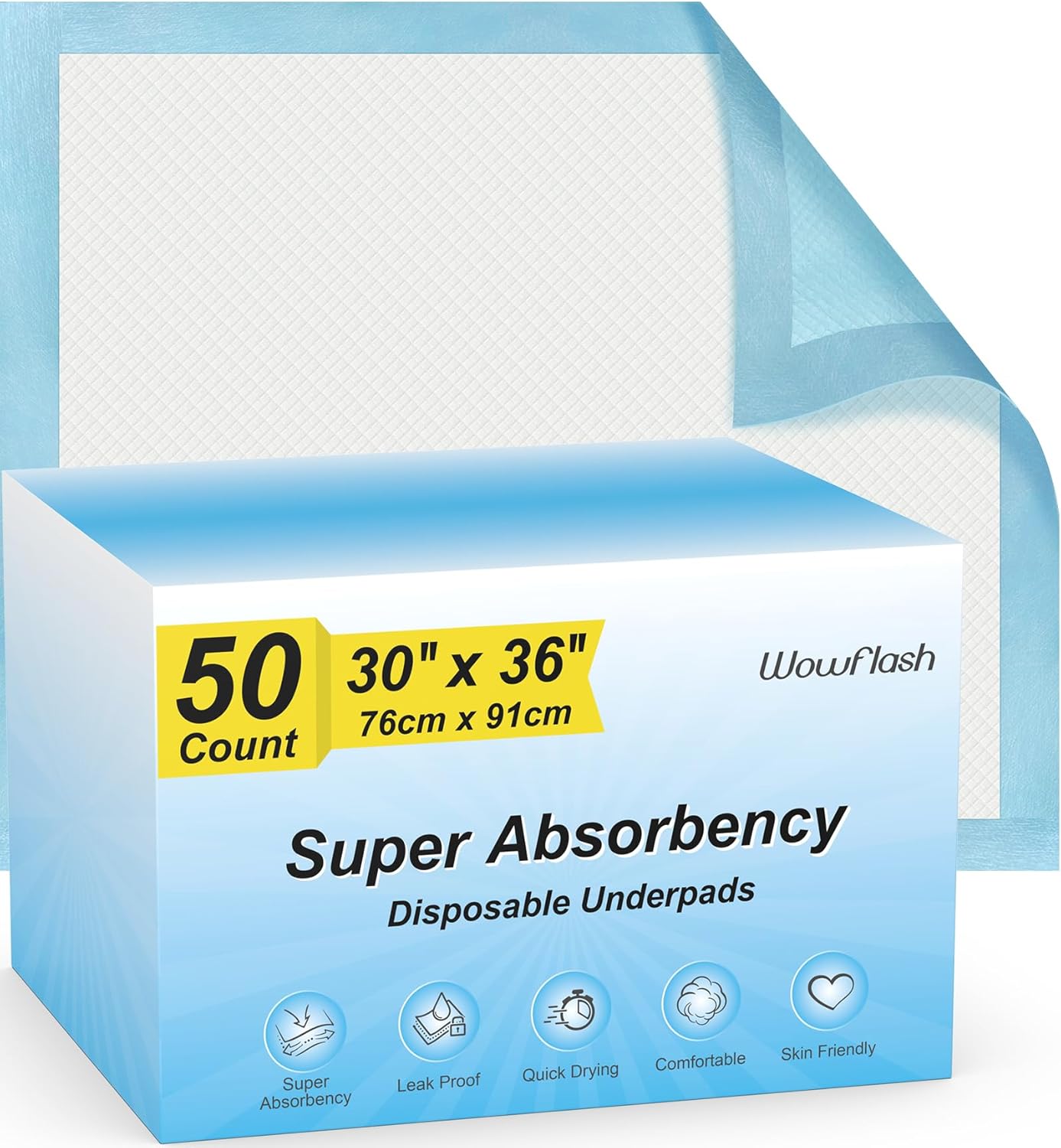 Wowflash Super Absorbency Disposable Leakproof Underpads with Quick Drying for Baby, Adults, Puppy, Dog Bed Pee Pads, Extra