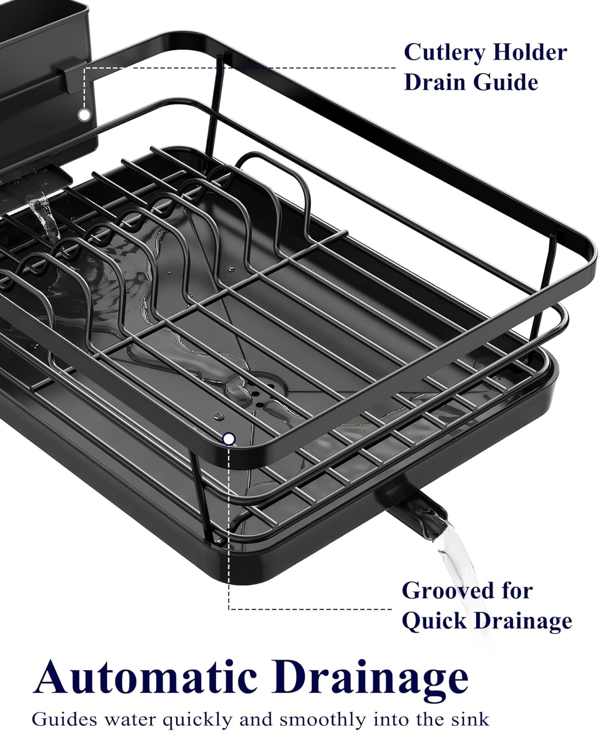 Kitsure Dish Drying Rack for Kitchen Counter, Stainless Steel Sink Organization and Storage Essentials with Cutlery Holder, Home and Appartment