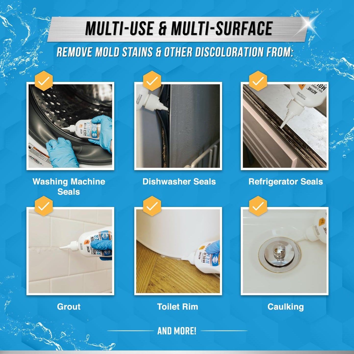 ACTIVE Mold Stain Remover Gel Cleaner Heavy Duty Stain Cleaner for Front Loader Washing Machine Seal, Bathroom Grout