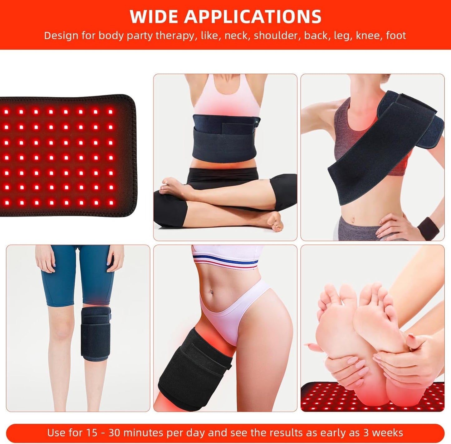 Red Light Therapy Infrared Light Therapy Pad for Body Pain NIR Deep Therapy for Back Knee Hands Feet Relief Portable 660nm 850nm Home Heating Light