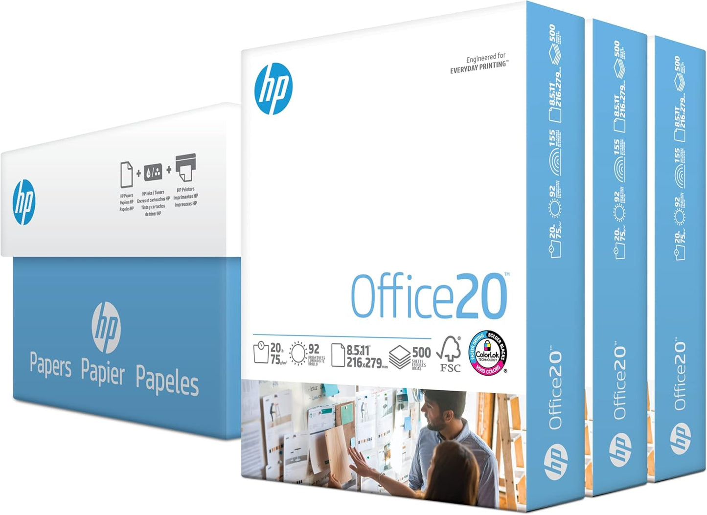 HP Printer Paper, 8.5 x 11 Paper, Office 20 lb, 3 Ream Case - 1500 Sheets, 92 Bright, Made in USA - FSC Certified, 112090C, White