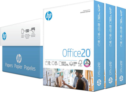 HP Printer Paper, 8.5 x 11 Paper, Office 20 lb, 3 Ream Case - 1500 Sheets, 92 Bright, Made in USA - FSC Certified, 112090C, White