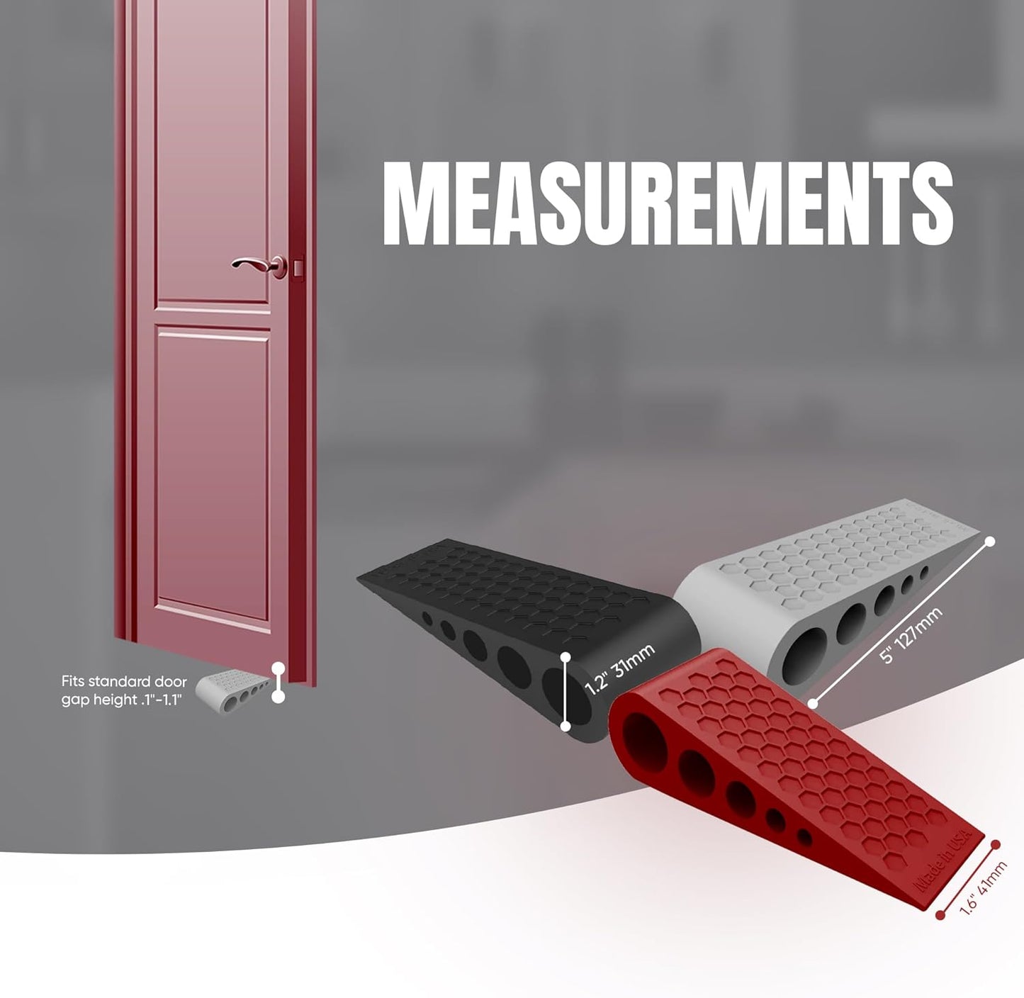 Door Stoppers for Bottom of Door Premium Floor Rubber Door Stop Wedge Made in USA Heavy Duty Honeycomb Design for Carpet, Tile, Ideal for