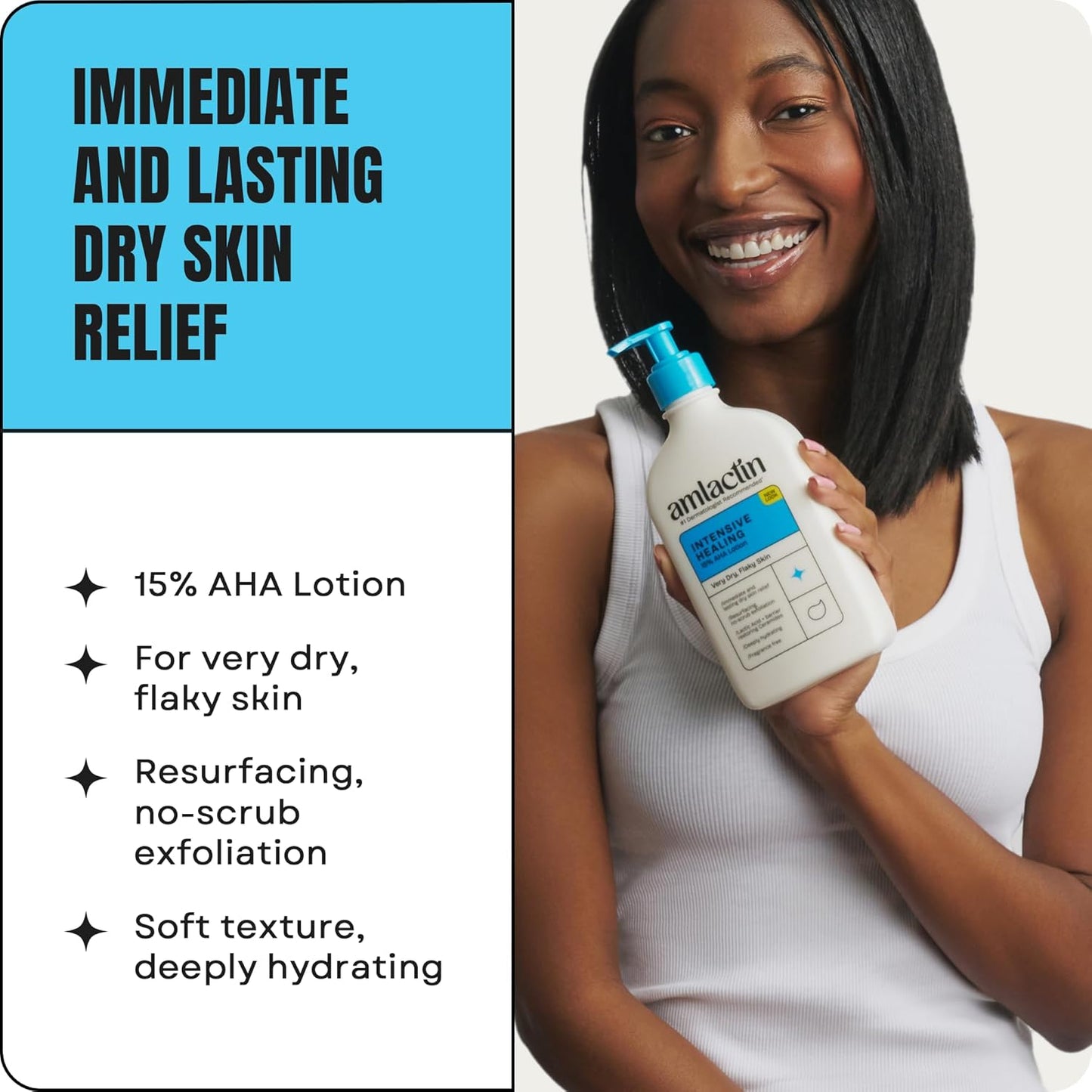 AmLactin Intensive Healing Body Lotion - Therapeutic Lotion for Extremely Dry Skin - No-Scrub Exfoliator and Moisturizer with 15% Lactic Acid AHA and