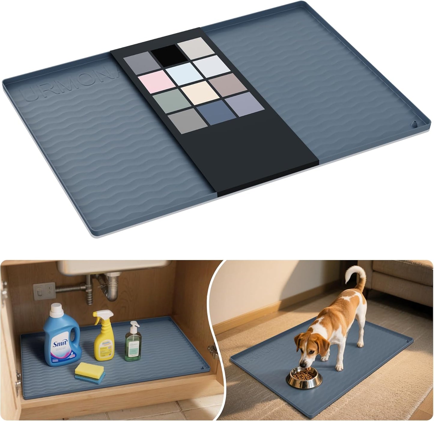 URMONA Waterproof Silicone Under Sink Mat 31'' x 22'' Shelf Liner for Kitchen and Bathroom, Cabinet and Counter Protector, Storage and