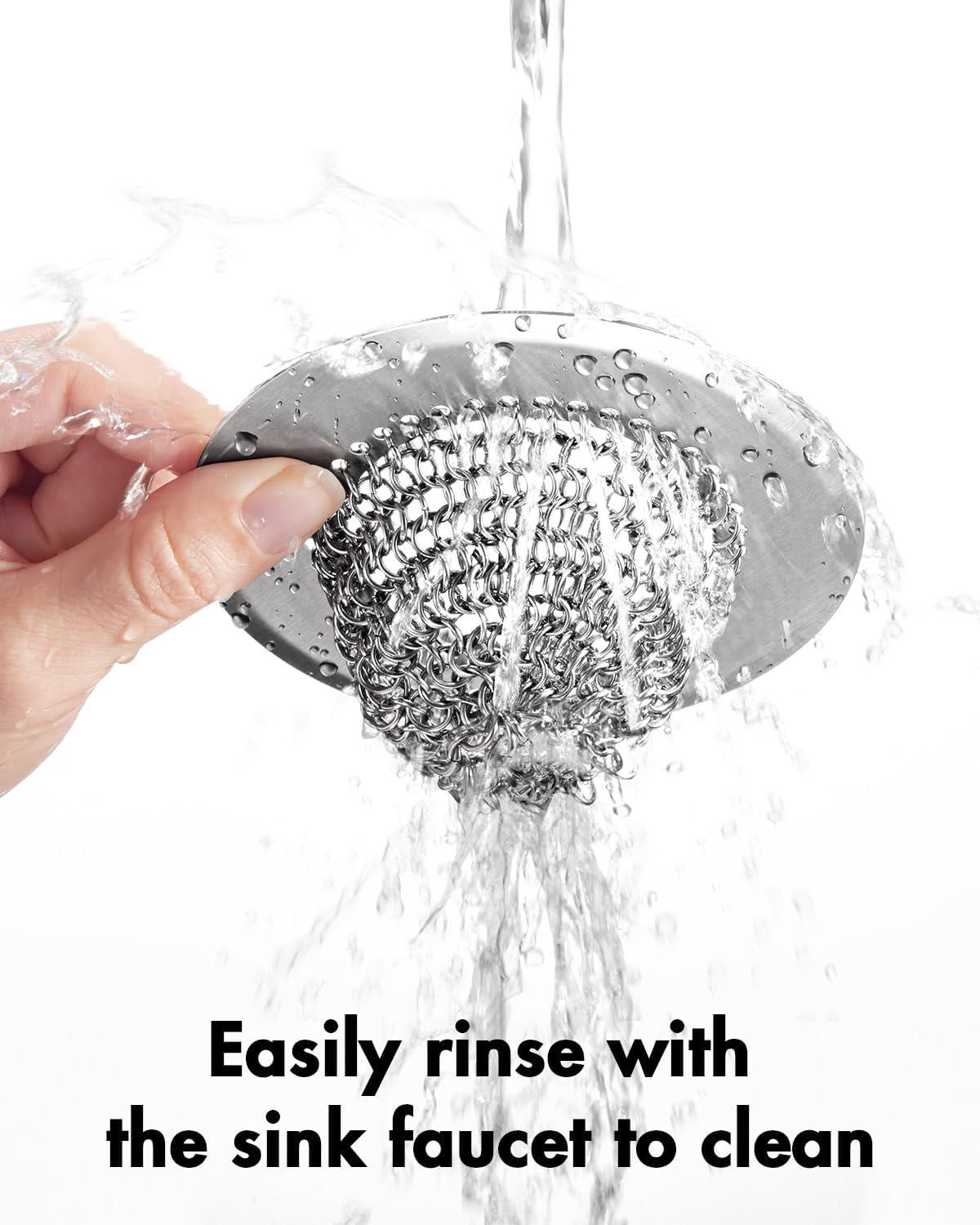 Revolutionary Kitchen Sink Drain Strainer/Patented Reversible Chain Mesh, Effortless Cleaning & Debris Catcher, Large Capacity, No