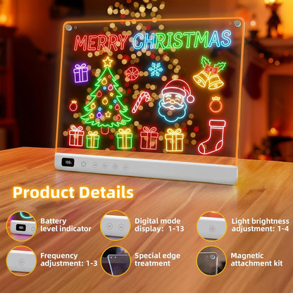 Led Drawing Board with 13 Light Effects, 16" Rechargeable Glow Doodle LED Note Board with