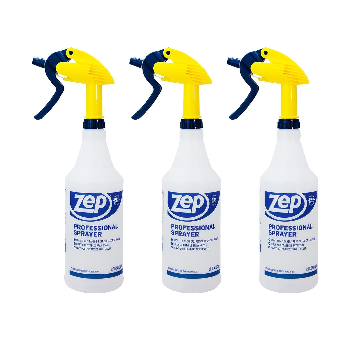 ZEP Professional Sprayer Bottle - 32 oz (Pack of 3) - HDPRO1 - Versatile Adjustable Nozzle Spray Bottles with a Fine Mist or Powerful