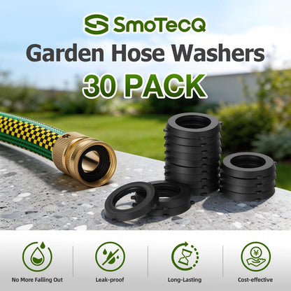 SmoTecQ 30 Pack Garden Hose Washers with Self-Locking Tabs - Heavy Duty Rubber Seals for 3/4" Hose