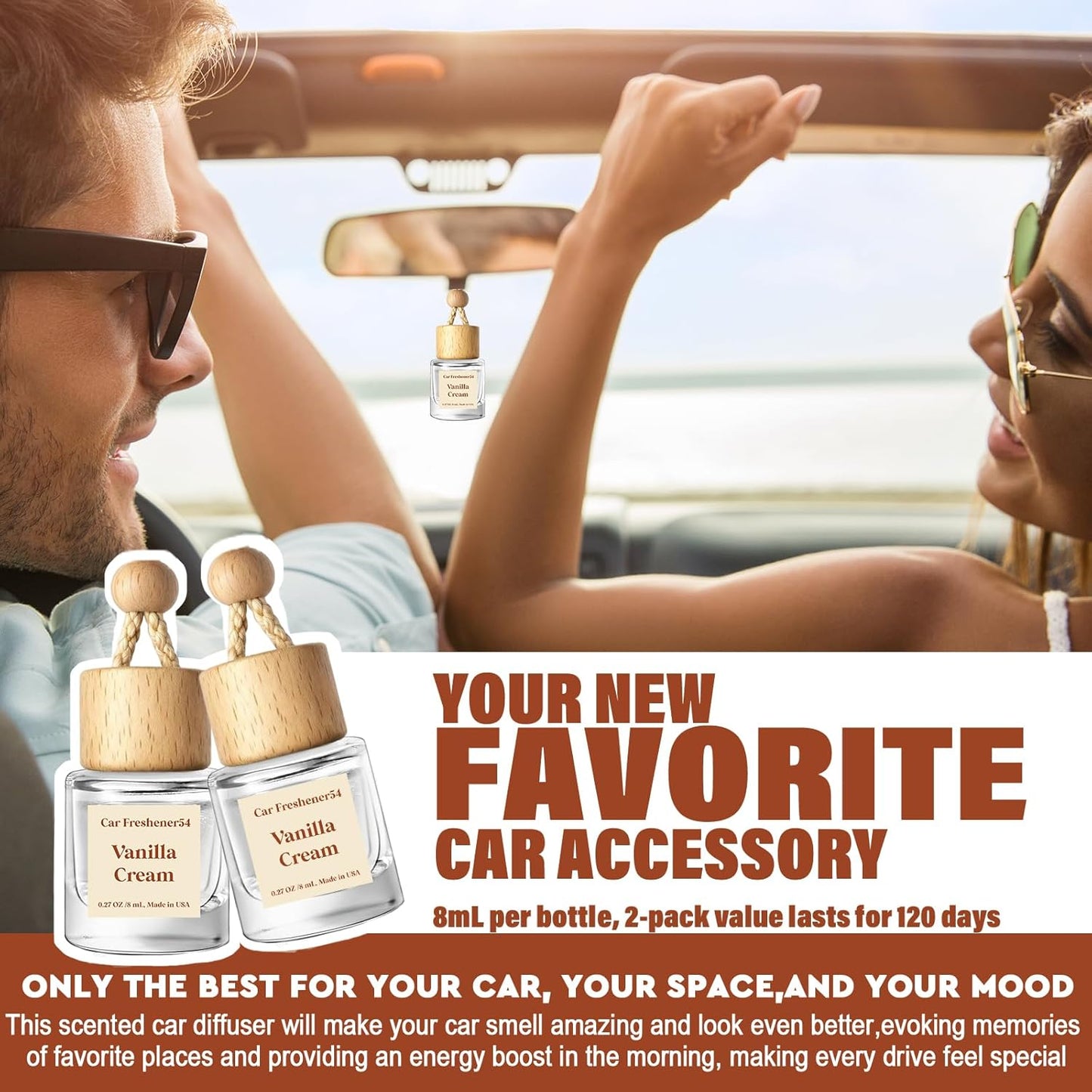 HoogaLife Car Air Freshener Diffuser 2 Pack Hanging Air Freshener Diffuser - Vanilla Cream Fragrance Oil Air D iffuser for