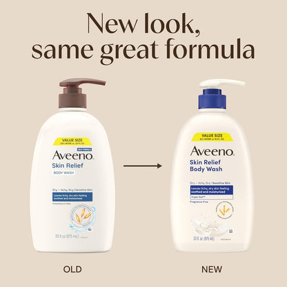 Aveeno Skin Relief Fragrance-Free Body Wash with Triple Oat Complex, Gentle Daily Cleanser for Sensitive Skin Leaves