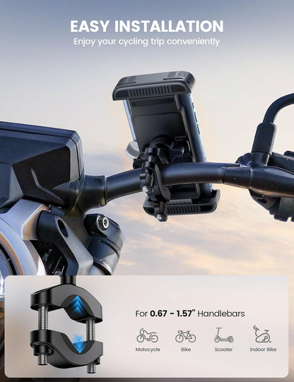 Lamicall Bike Motorcycle Phone Mount - [1s Quick Lock] Bike Cell Phone Holder Clip, Bicycle Scooter Handlebar Clamp, for iPhone Air, 17 16 15 Pro