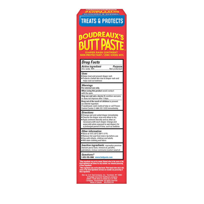 Boudreauxs Butt Paste Max Strength Diaper Rash Cream for Baby, Ointment With Zinc Oxide, 4 oz Tube