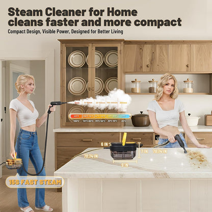 Gautye Steam Cleaner, 3 Level Adjustable Handle, 15s Heat Up, 1.69 Quarts Tank, Portable Steamer for Cleaning with 15 pcs