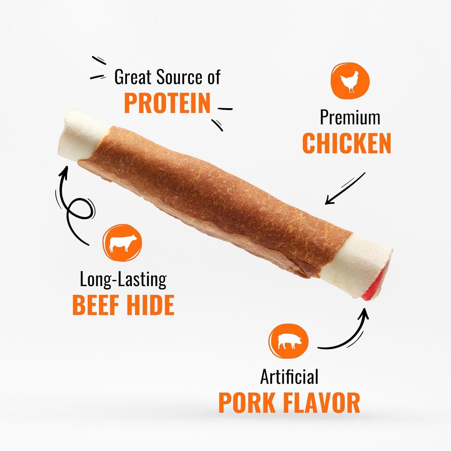 Good n Fun Triple Flavor Rolls for Large Dogs, Treat Your Dog to Long-Lasting Chews Made with Real Beef Hide and Chicken, 6 Count