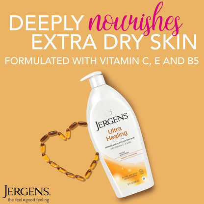 Jergens Ultra Healing Dry Skin Lotion, Hand and Body Moisturizer for Quick Absorption into Extra Dry Skin with Hydralucence Blend, Vitamins