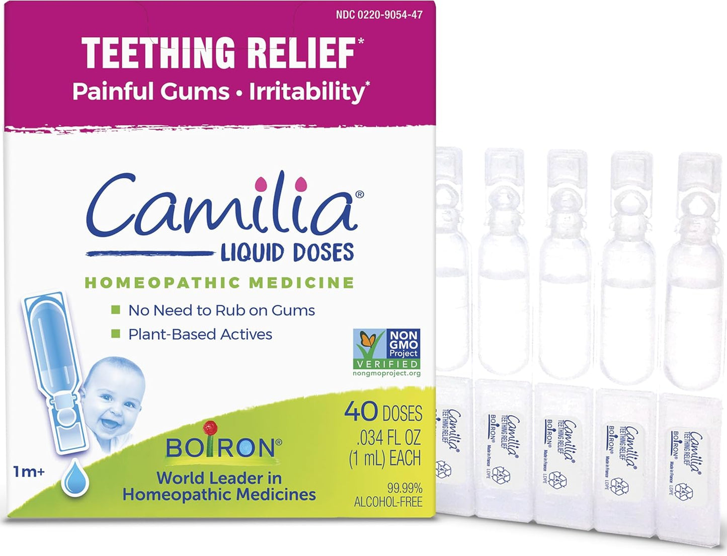 Boiron Camilia Teething Drops for Daytime and Nighttime Relief of Painful or Swollen Gums and Irritability in Babies - 40 Liquid Droppers Bundled in