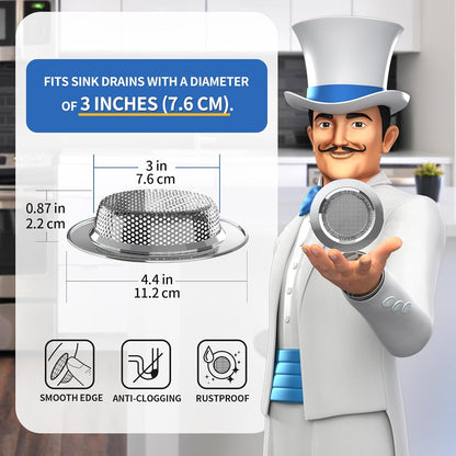 MR.SIGA Kitchen Sink Strainer, Stainless Steel Sink Drain Strainer, Dishwasher Safe, Outer Diameter 4.4 inch/11.2cm, Inner Diameter 3