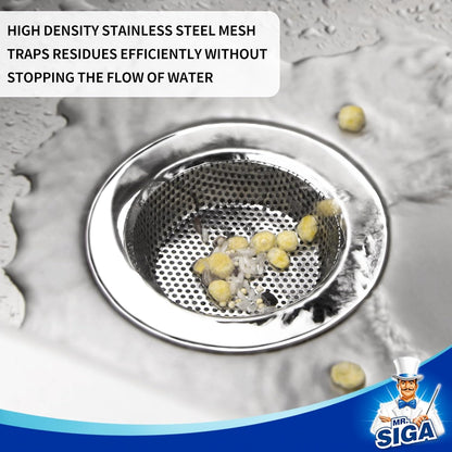 MR.SIGA Kitchen Sink Strainer, Stainless Steel Sink Drain Strainer, Dishwasher Safe, Outer Diameter 4.4 inch/11.2cm, Inner Diameter 3