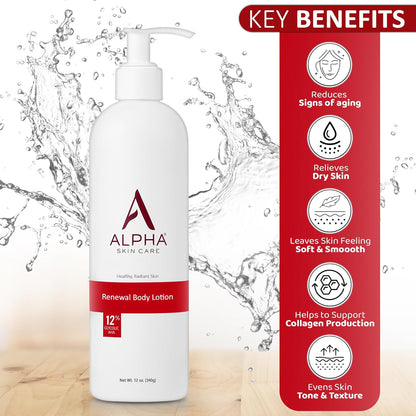 Alpha Skin Care Revitalizing Body Lotion, 12% Glycolic AHA, Simple & Effective Daily Moisturizer with Alpha Hydroxy