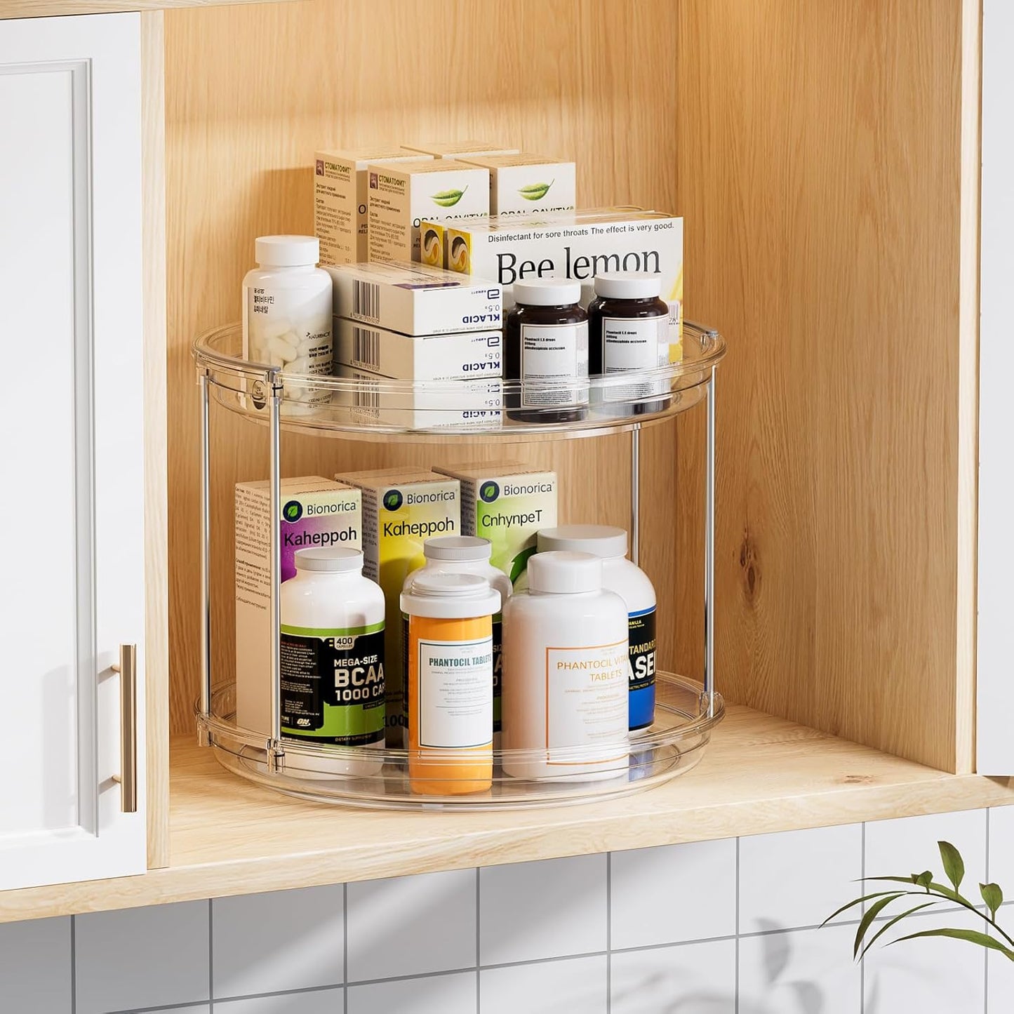 LAMU 2 Tier Lazy Susan Turntable Organizer 9.25'' Rotating Spice Rack Organization for Cabinet, Kitchen, Pantry, Countertop, Bathroom