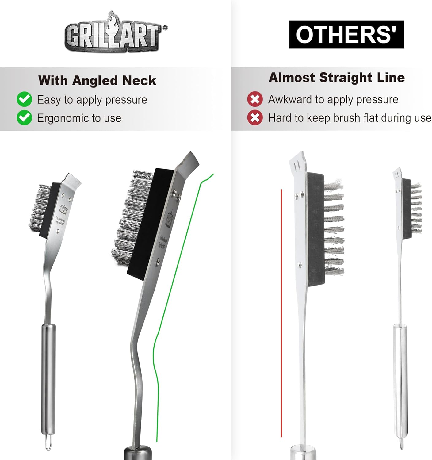 GRILLART Grill Brush and Scraper, Wire BBQ Grill Brush for Outdoor Grill, 16.5 Grill Cleaning Brush BBQ Grill