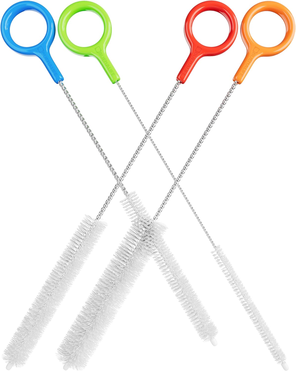 Buenalife Heavy Duty Cleaning Brushes Set of 4 - Extra Long Straw Cleaners for Metal and Plastic Reusable Drinking Straws, to Clean Small