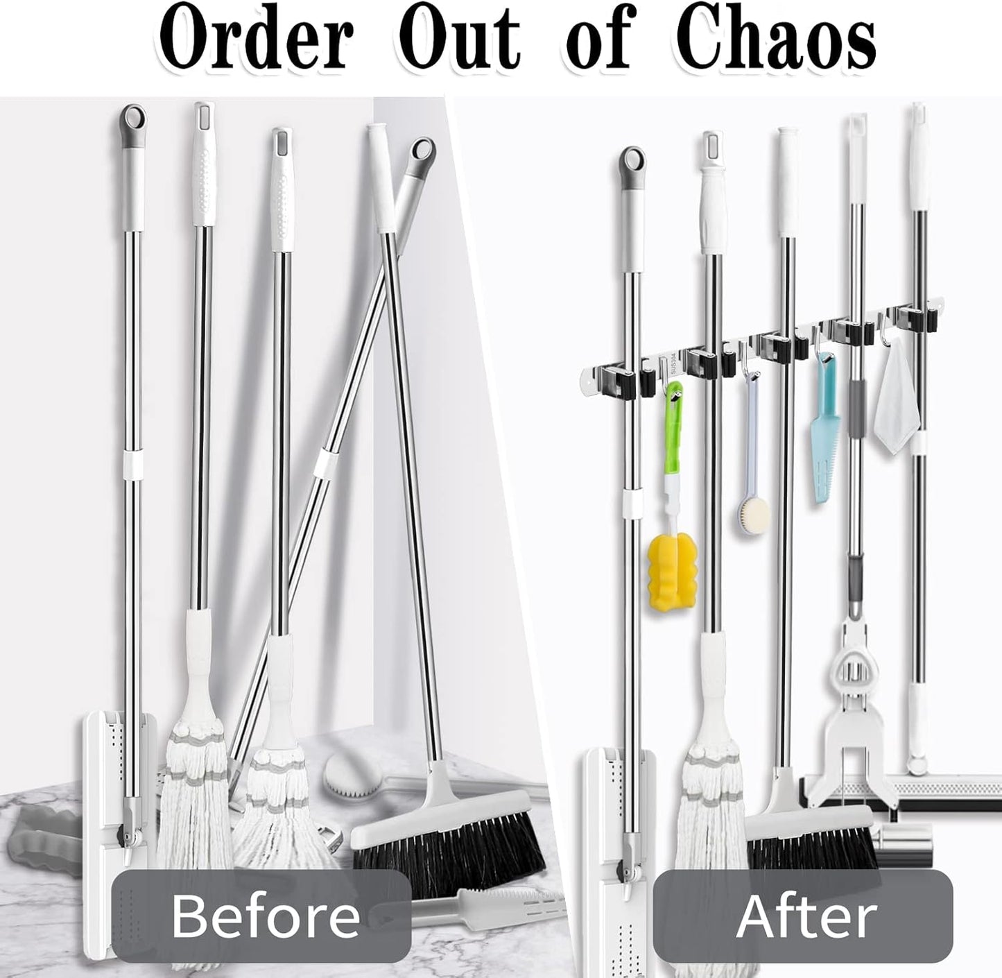 AceMining 5 Racks and 4 Hooks Mop and Broom Holder Wall