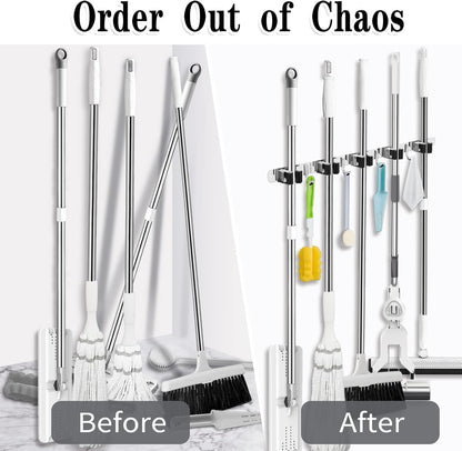AceMining 5 Racks and 4 Hooks Mop and Broom Holder Wall