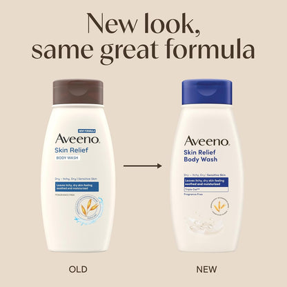 Aveeno Skin Relief Body Wash, Fragrance-Free with Triple Oat complex, Gentle Daily Cleanser for Sensitive Skin Leaves