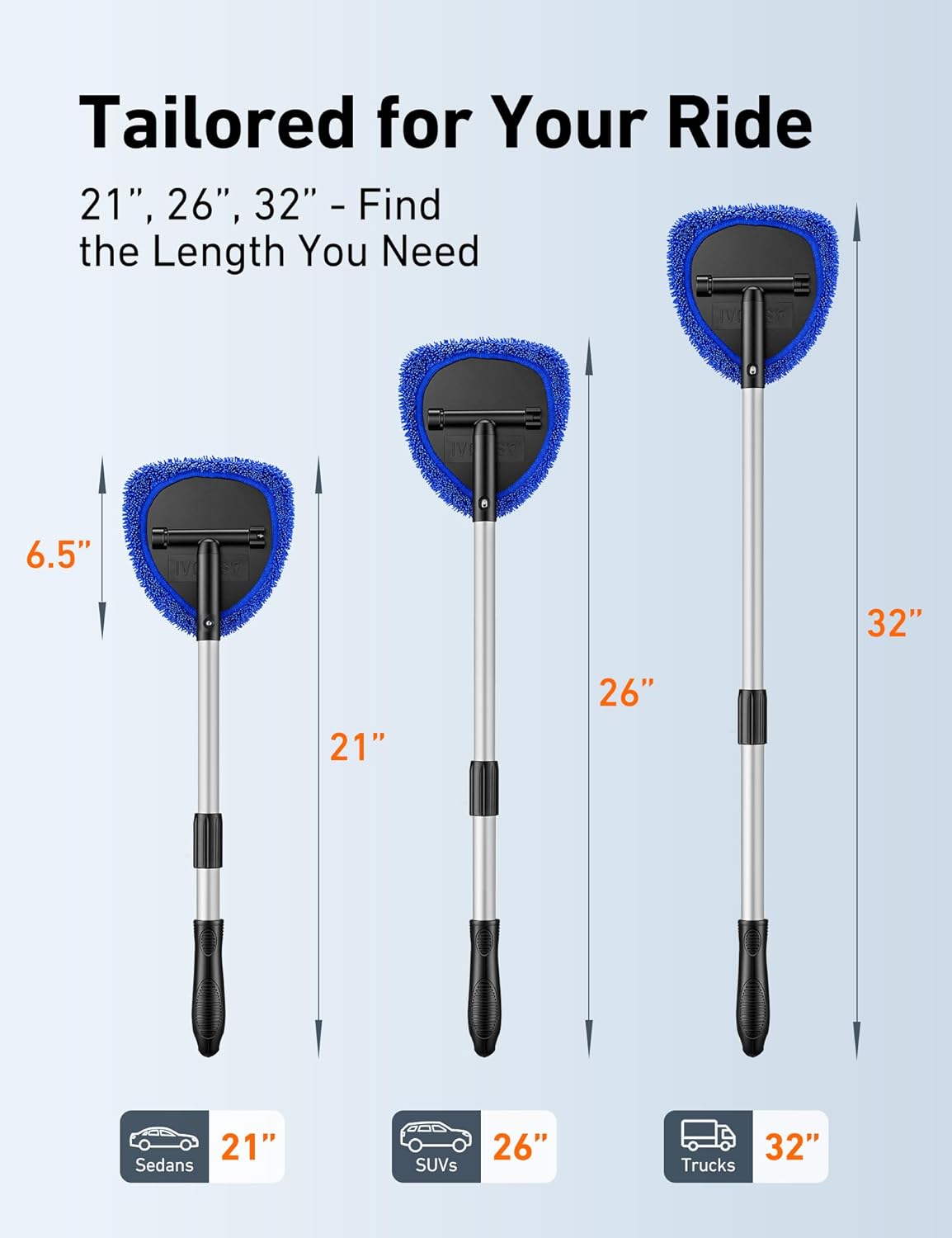 AstroAI Windshield Cleaner Tool, Car Interior Detailing Cleaning Kit with Extendable Handle and 4 Upgraded High-Density Reusable Microfiber
