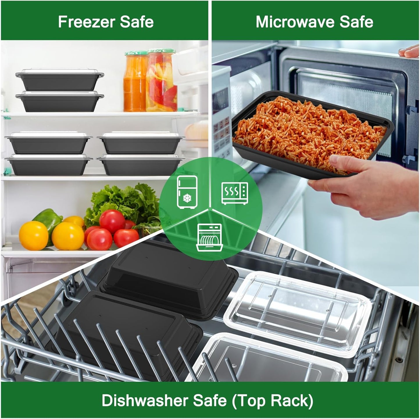 50 Pack (100-Piece) 32 oz Meal Prep Containers Reusable with Easy Open Lids, Sturdy Leakproof Food Safe, Microwave Freezer Dishwasher