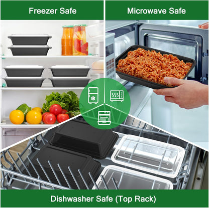 50 Pack (100-Piece) 32 oz Meal Prep Containers Reusable with Easy Open Lids, Sturdy Leakproof Food Safe, Microwave Freezer Dishwasher