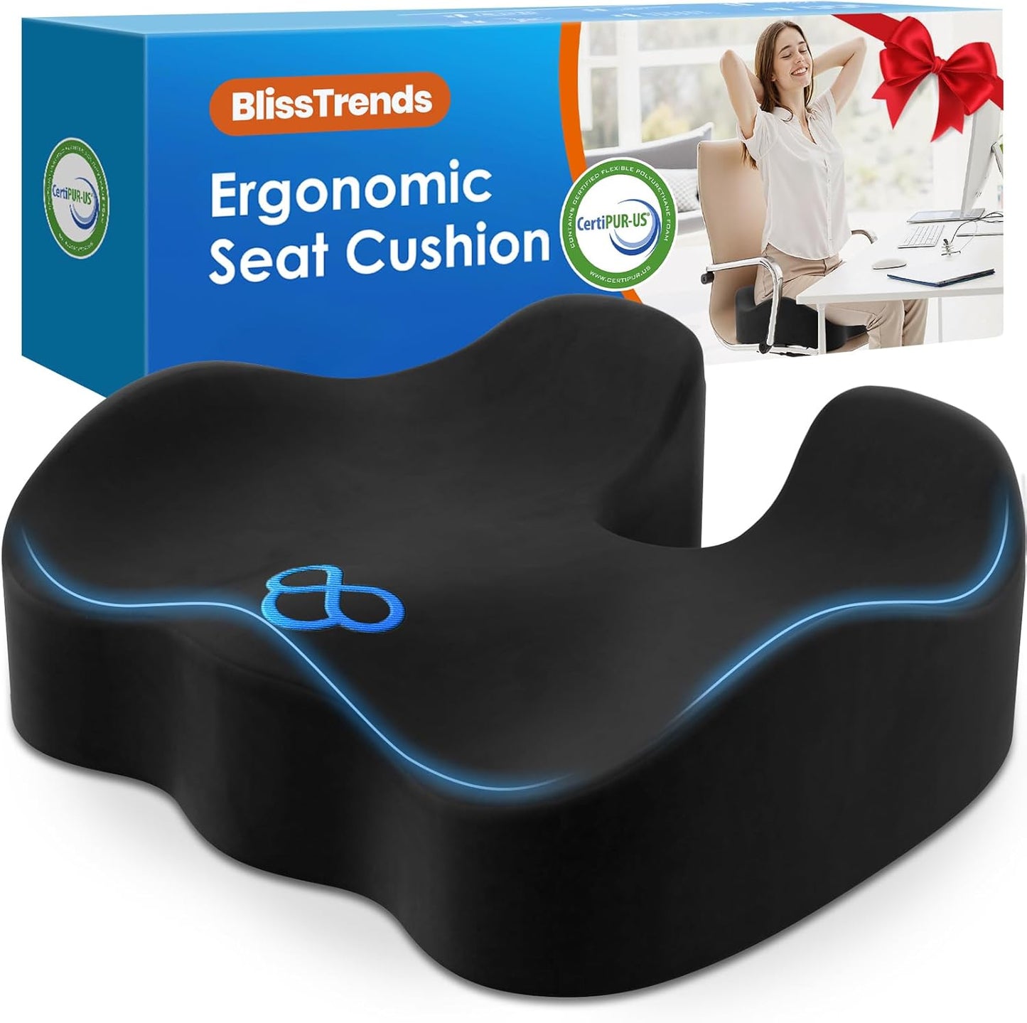BlissTrends Seat Cushion with Velvet Cover, Thick Memory Foam Cushions for Office Chair, Car Seat