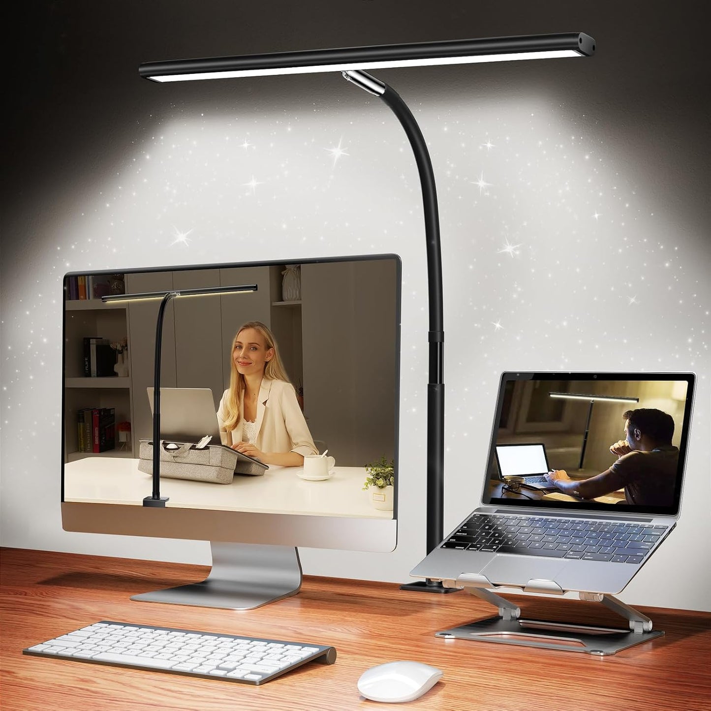 Airlonv LED Desk Lamp for Office Home, Eye-Caring Desk Light with Stepless Dimming Adjustable Flexible