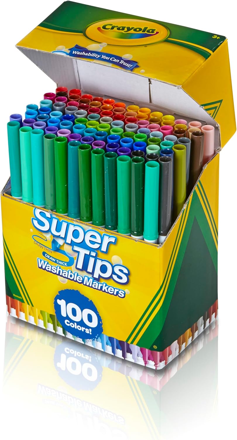 Crayola Super Tips Marker Set (100ct), Fine Point Washable Markers, Drawing Markers for Kids & Adults, Create Thick & Thin Lines, Art