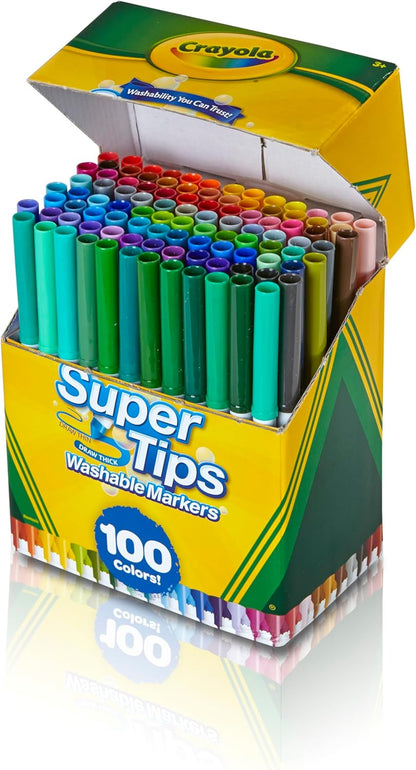 Crayola Super Tips Marker Set (100ct), Fine Point Washable Markers, Drawing Markers for Kids & Adults, Create Thick & Thin Lines, Art
