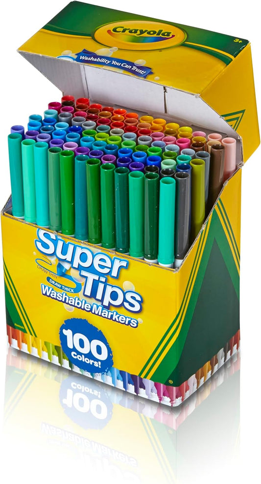 Crayola Super Tips Marker Set (100ct), Fine Point Washable Markers, Drawing Markers for Kids & Adults, Create Thick & Thin Lines, Art