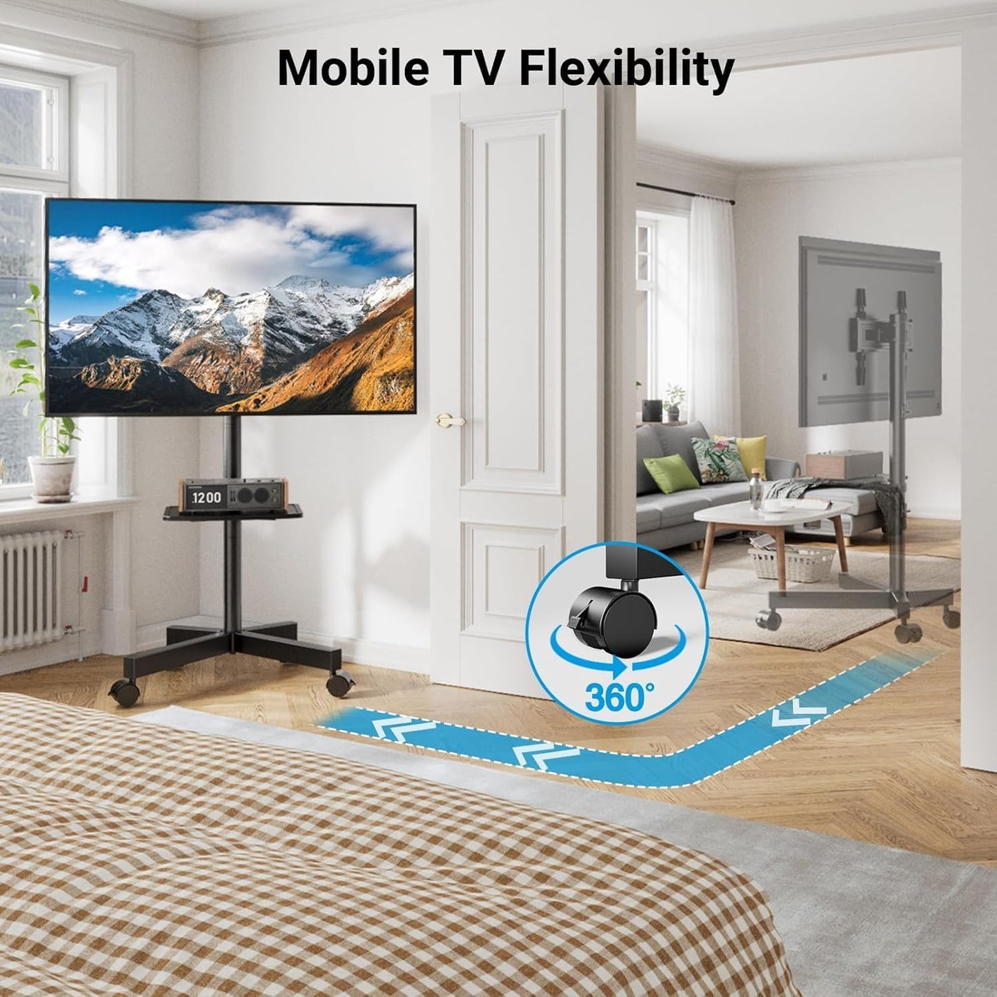 PERLESMITH Rolling TV Stand, Mobile TV Stand for 23-60 Inch LCD LED TVs, Tilt TV Stand Wheels Holds up to