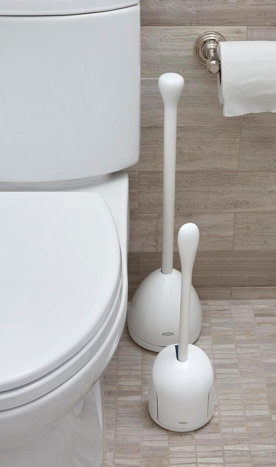 OXO Good Grips Compact Toilet Brush & Canister, Toilet Bowl Brush and Holder with Automatic Canister