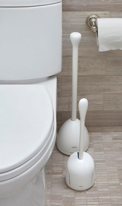 OXO Good Grips Compact Toilet Brush & Canister, Toilet Bowl Brush and Holder with Automatic Canister