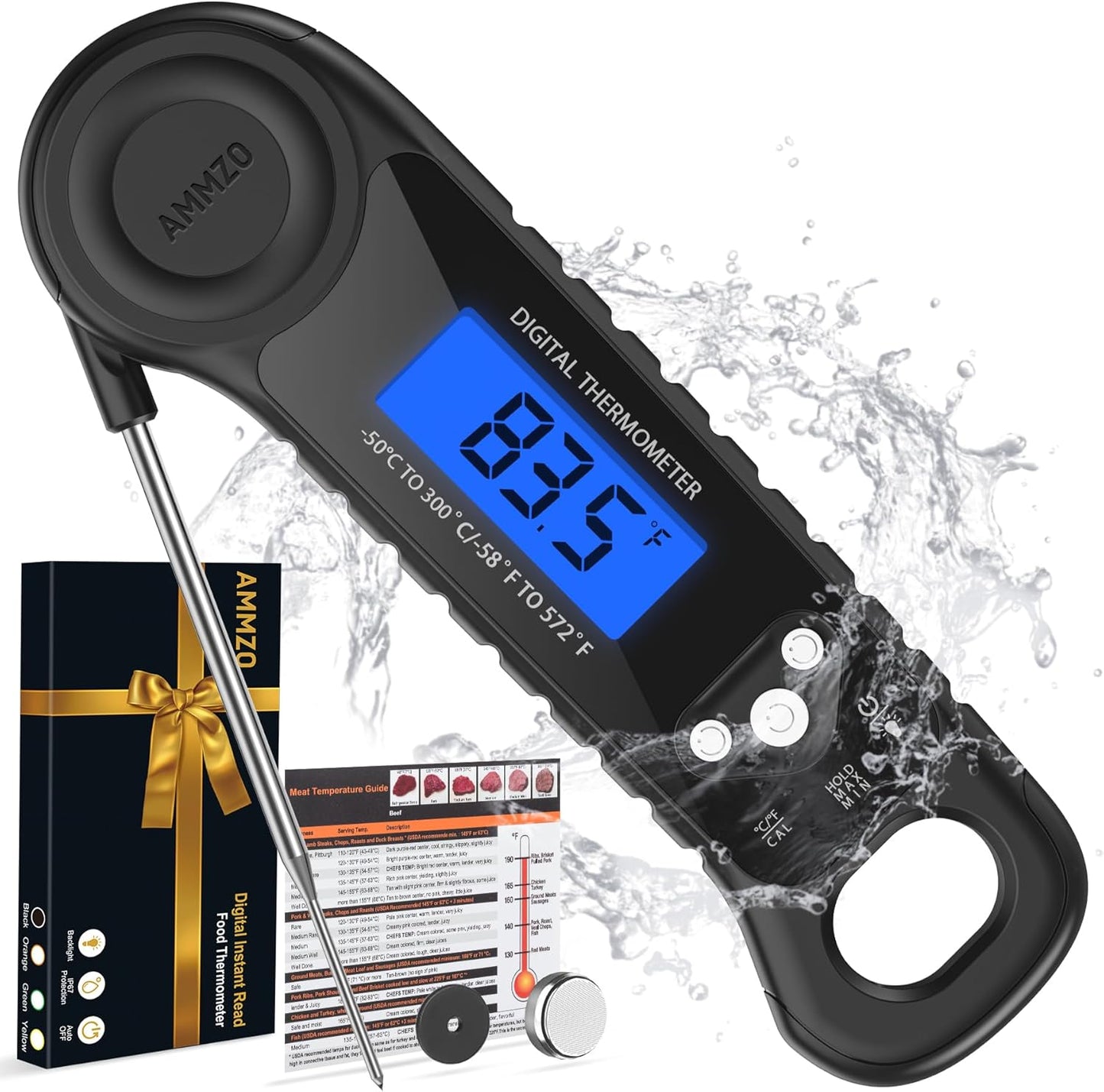 AMMZO Meat Thermometer Digital, Instant Read Food Thermometer for Cooking, Grilling, Baking, Frying & Candy