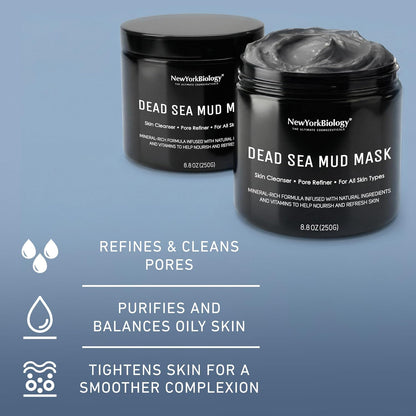 New York Biology Dead Sea Mud Mask for Face and Body, Spa Quality Pore Refiner for Oily Skin, Natural Skincare for Women &