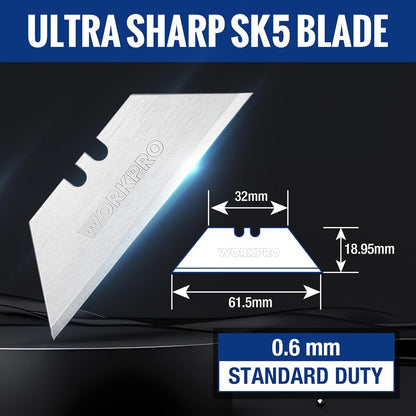 WORKPRO Utility Knife Blades, SK5 Steel, 100-Pack with Dispenser
