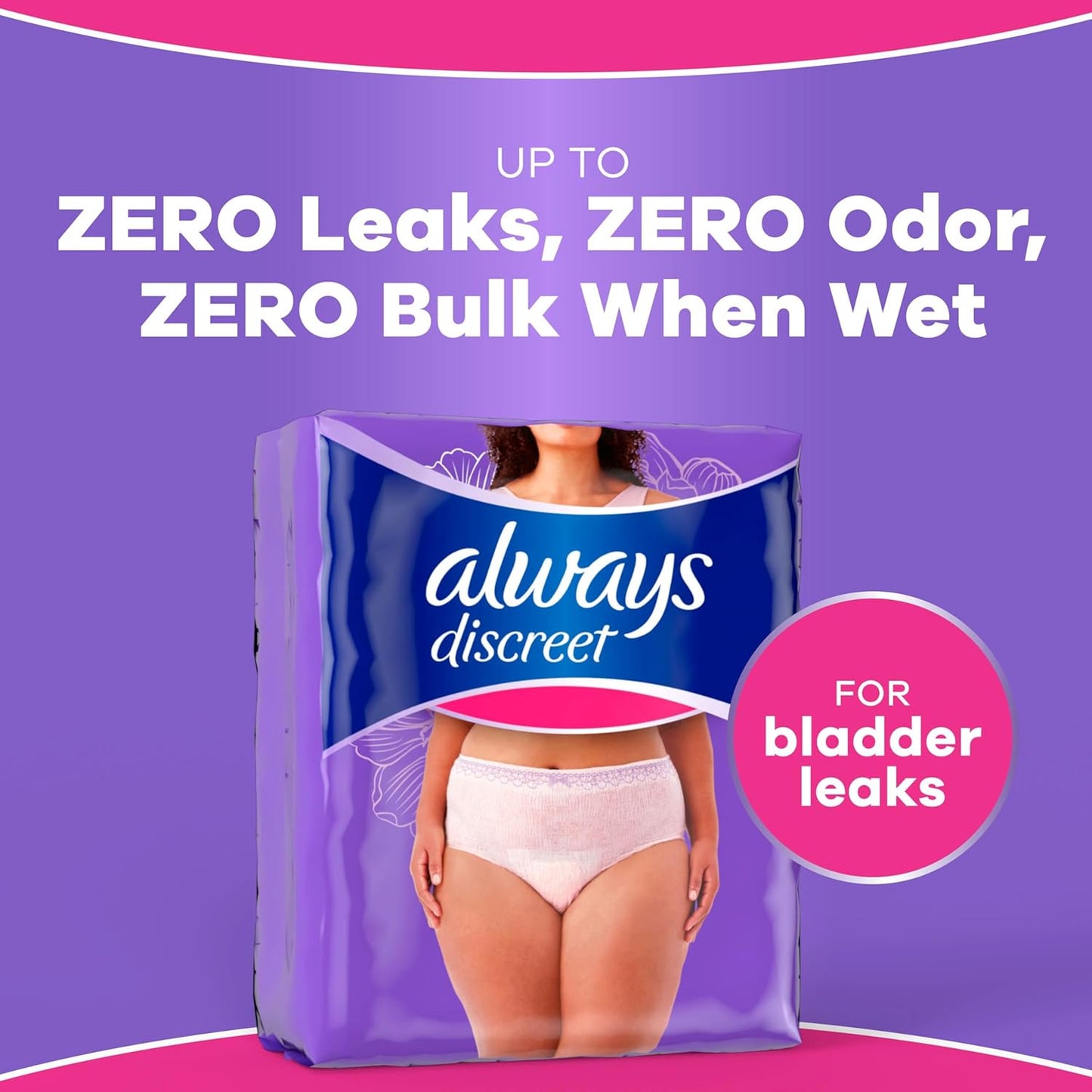Always Discreet Adult Diapers for Women, Incontinence Underwear, Postpartum Essentials, Disposable Briefs, Max Absorbency, Bladder Leak