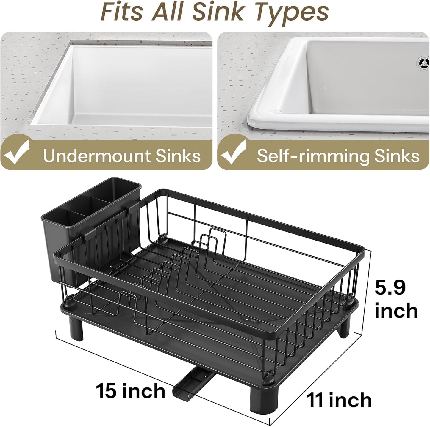 SNTD Dish Drying Rack - Space-Saving Dish Rack for Kitchen Counter, Stainless Steel Dish Drainer with Utensil Holder and